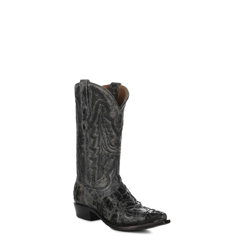 Corral Mens Inlay Embroidery Snip Toe Black Alligator 12.5in Cowboy Boots