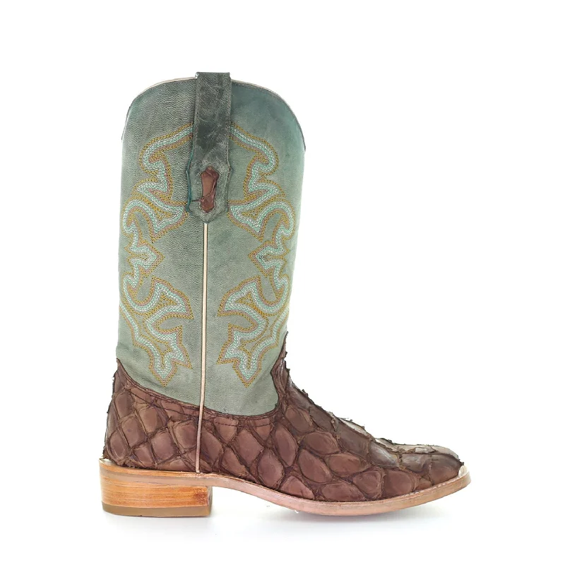 Corral Mens Pirarucu Cowboy Boots Leather Brown/Turquoise