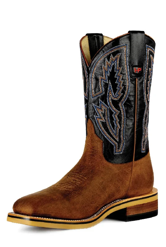 Horse Power Mens Square Toe Bison/Black Leather Cowboy Boots