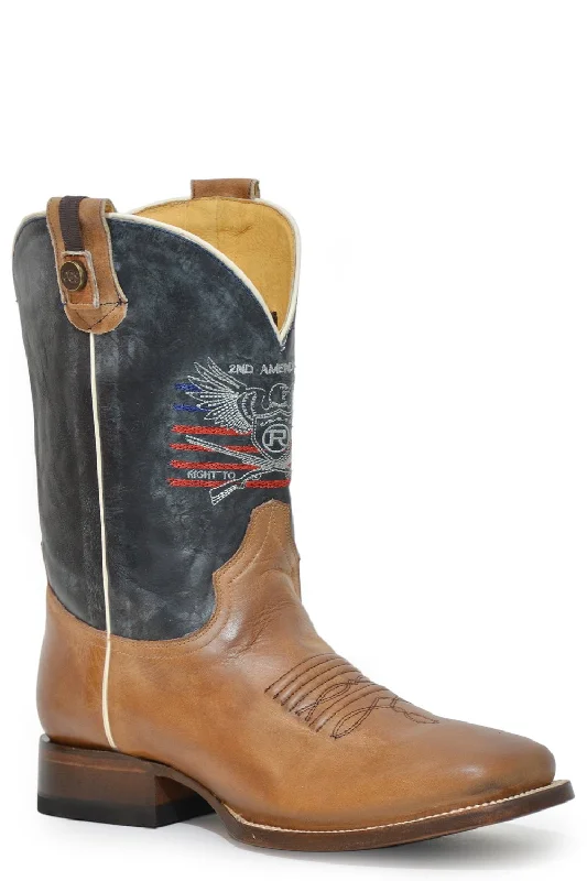 Roper Mens 2nd Amendment CCS Rider Tan/Blue Leather Cowboy Boots