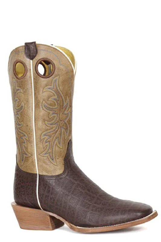 Roper Mens Ride Em Cowboy Brown/Tan Leather Cowboy Boots