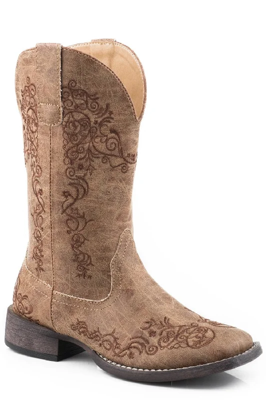 Roper Womens Tan Faux Leather Riley Scroll 12In Cowboy Boots