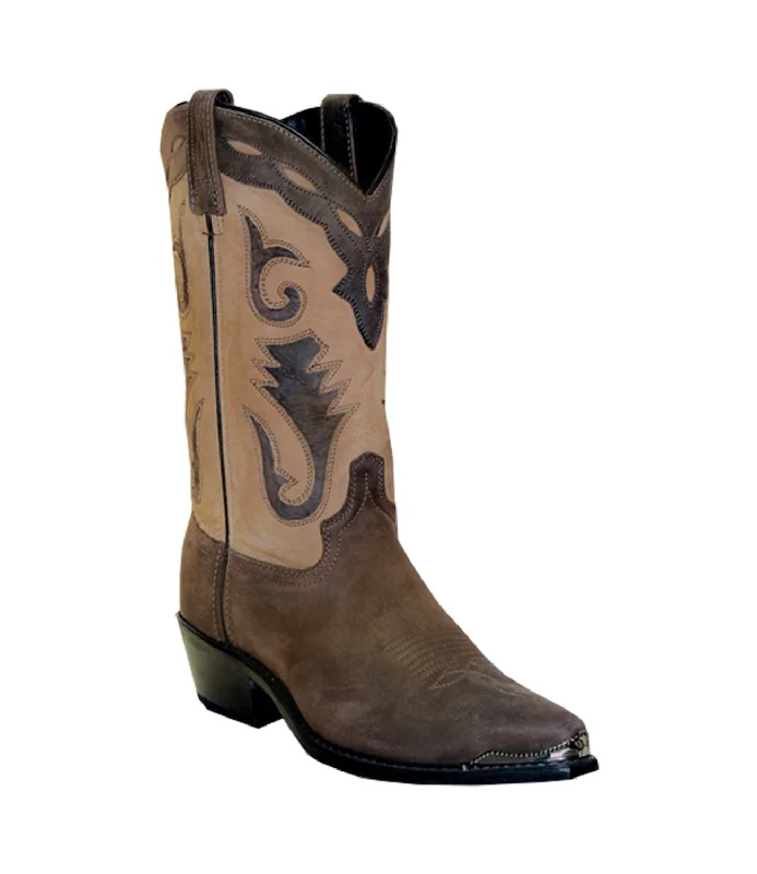 Sage Mens 12in Two-Tone Cutout Brown/Tan Cowhide Cowboy Boots