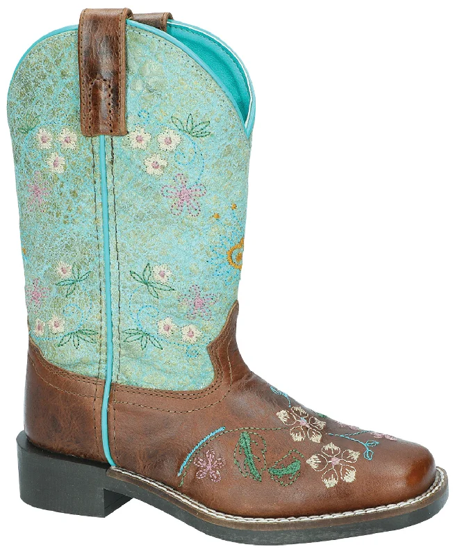 Smoky Mountain Children Girls Wildflower Brown/Turq Leather Cowboy Boots