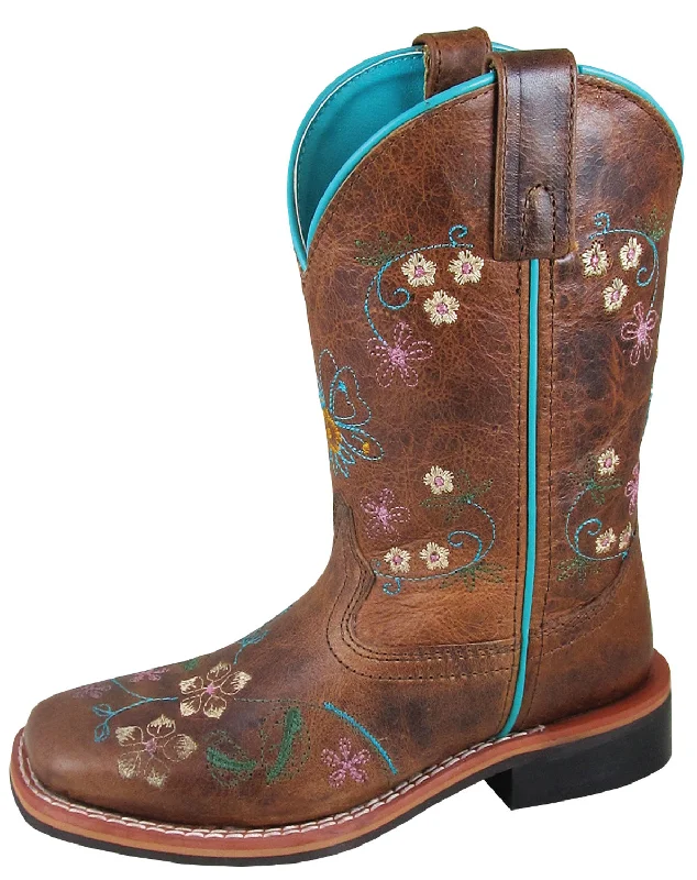 Smoky Mountain Childrens Girls Floralie Brown Leather Cowboy Boots