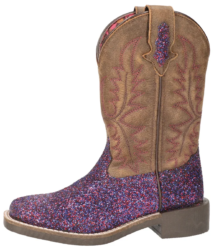 Smoky Mountain Youth Girls Ariel Brown/Purple Leather Cowboy Boots