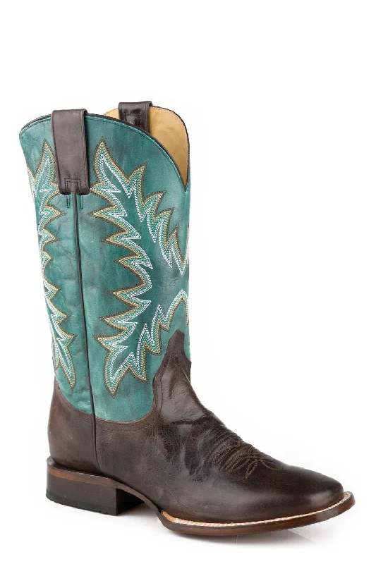 Stetson Mens Cole Brown/Turquoise Leather Cowboy Boots