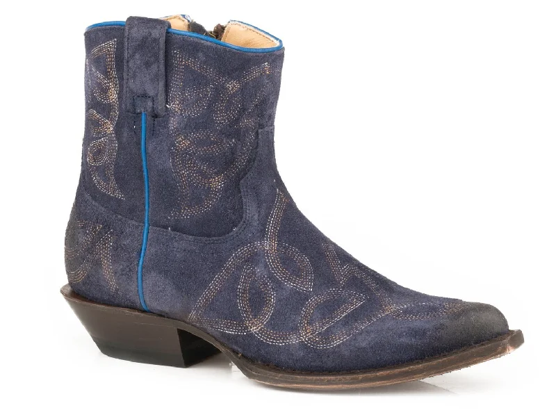 Stetson Womens Blue Leather Collins 6In Western Ankle Boots