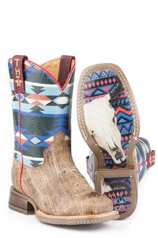 Tin Haul Kids Boys Brown Leather Awesome Aztec Cowboy Boots