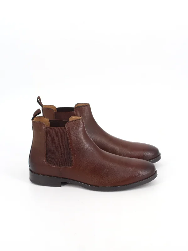 Men's Plain Leather Ankle Boots,Brown