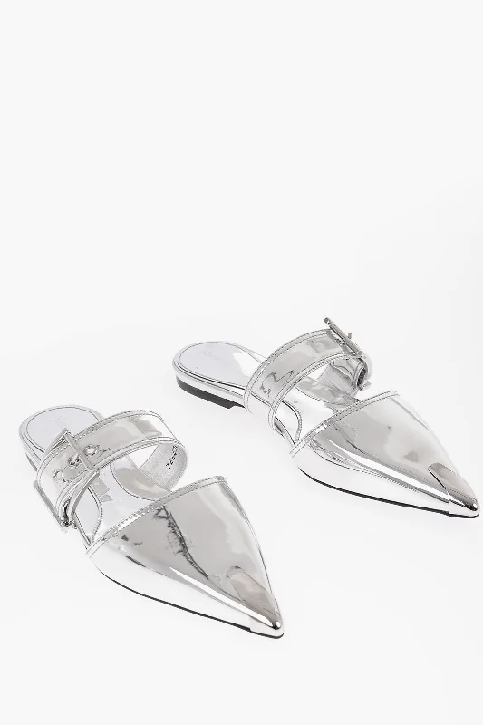 Alexander Mcqueen Metallized Leather Pointed Mules