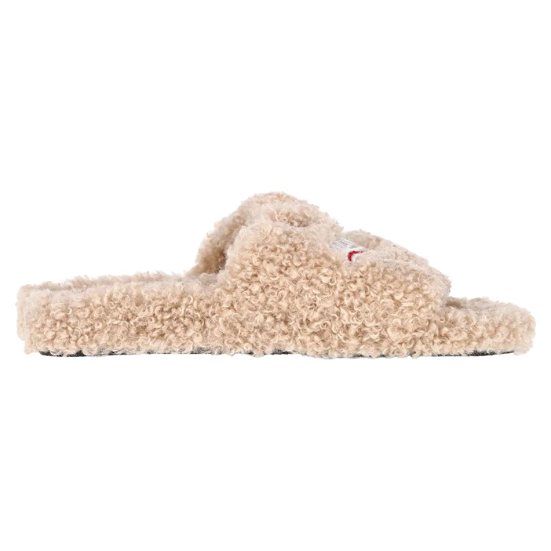 Balenciaga Political Campaign Furry Slides in Beige Polyester