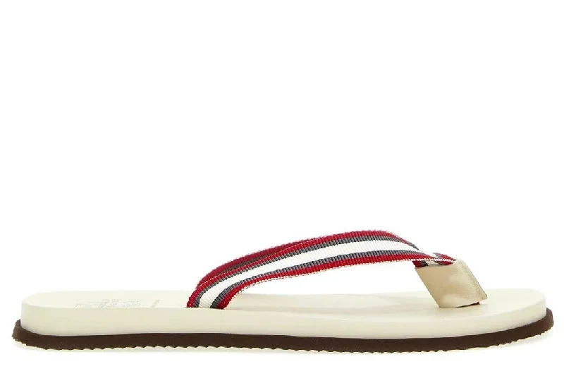 Brunello Cucinelli Men's Striped Strap Flat Flip-Flops In Red & Cream