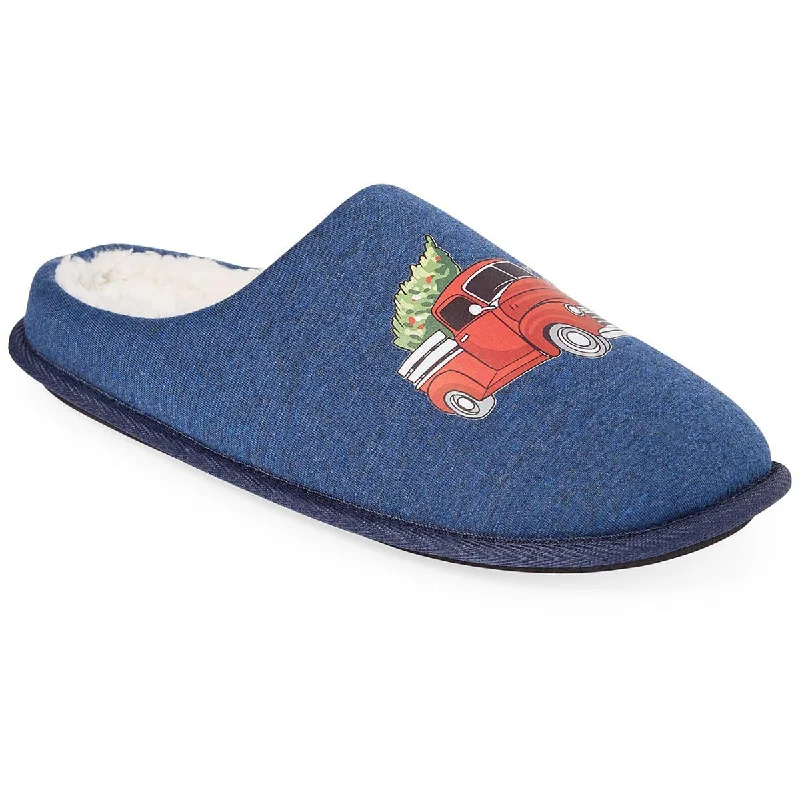 Club Room Mens Holiday Truck Fleece Indoor/Outdoor Scuff Slippers