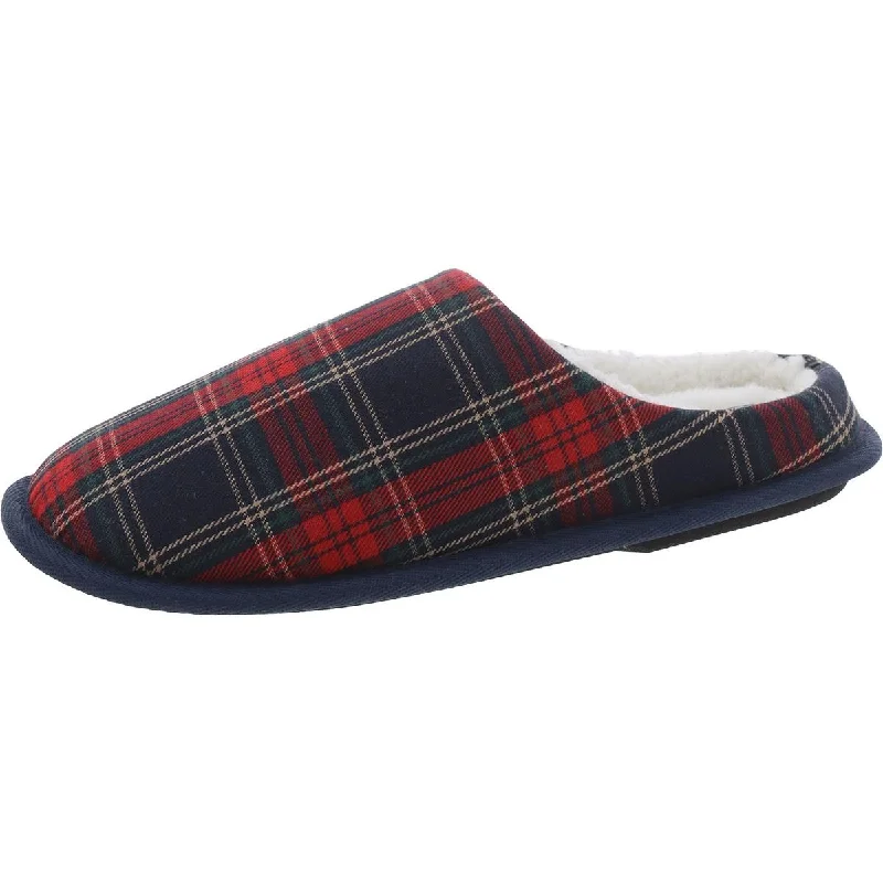 Club Room Mens Jake Plaid Faux Fur Slide Slippers