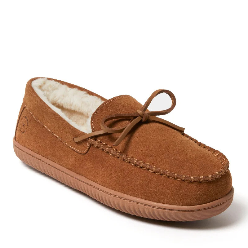 Dearfoams Men's Douglas Genuine Suede Moccasin Slipper with Tie