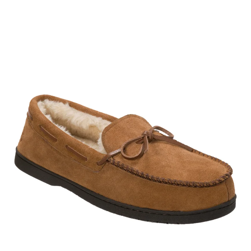 Dearfoams Men's Hudson Genuine Suede Moccasin with Tie