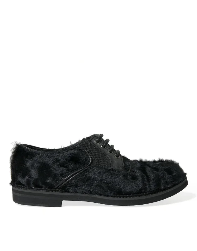 Dolce & Gabbana Elegant  Fur Derby Dress Shoes for Men's Men