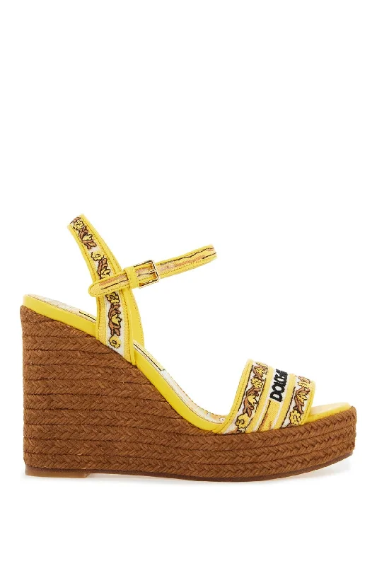 Dolce & Gabbana Maiolica Embroidered Wedge Sandals