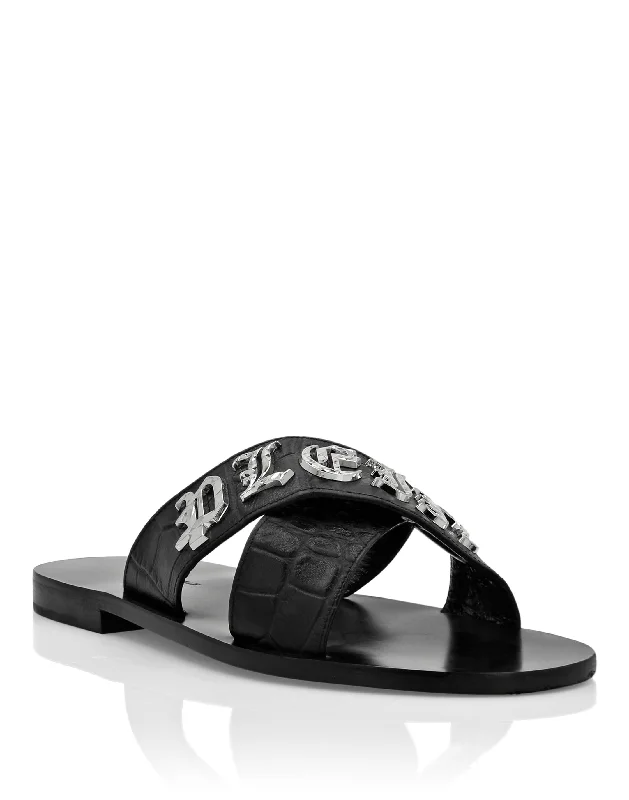 Flat Crocco Printed Sandals