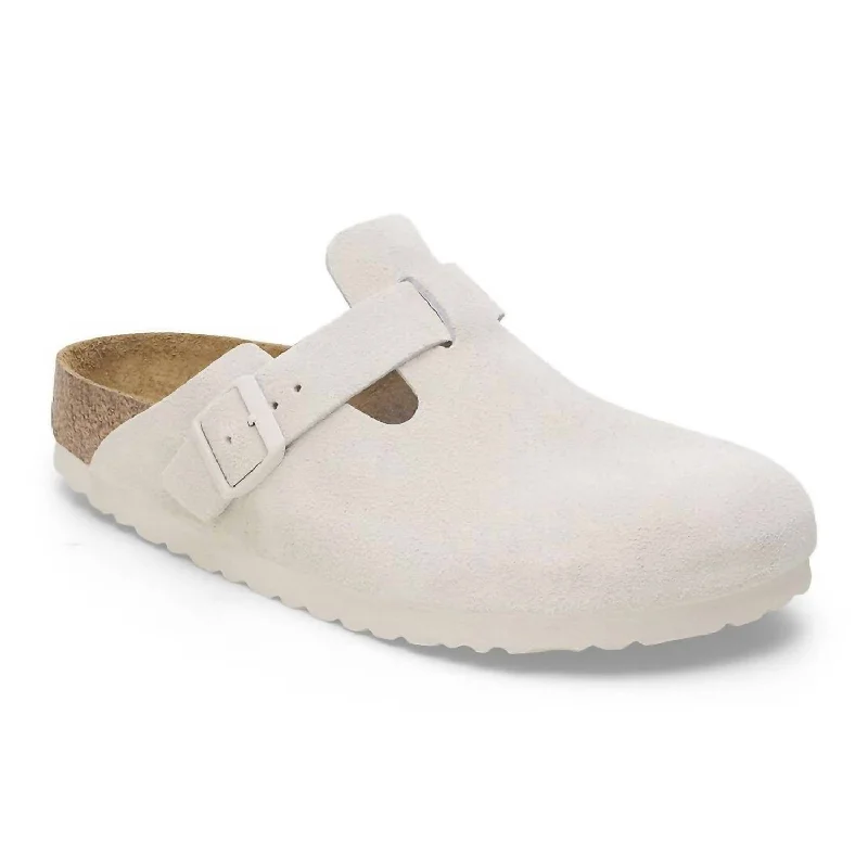 Men's Boston Suede Leather Clog In Modern Suede Antique White