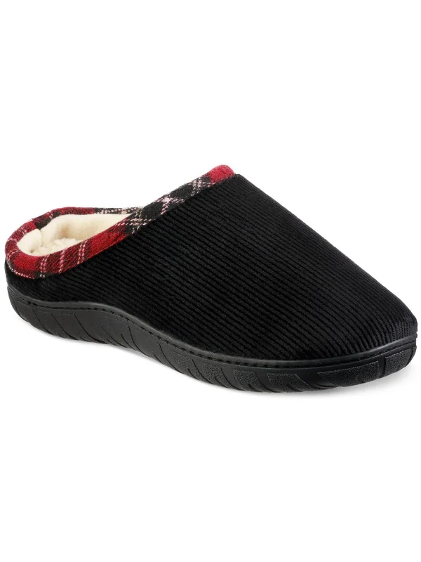 Mens Corduroy Faux Fur Lined Slide Slippers