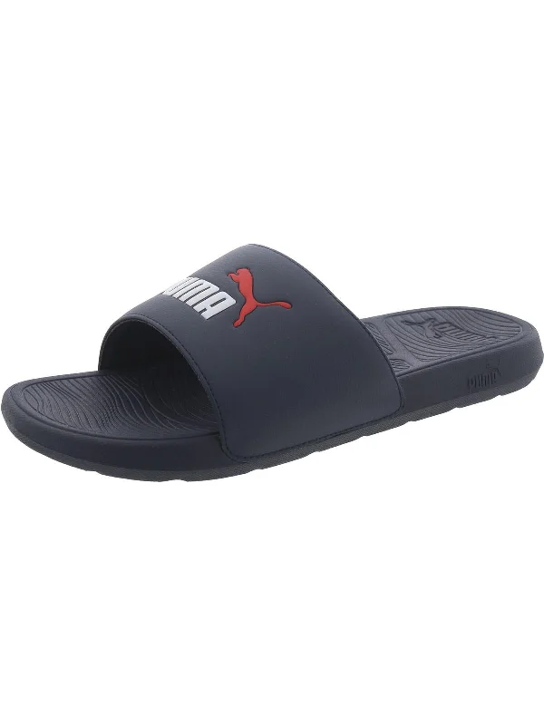 Mens Cushioned Footbed Open Toe Pool Slides