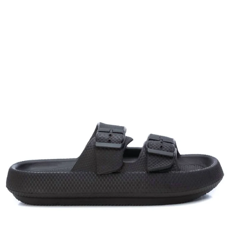 Men's Double Buckle Slides In Black