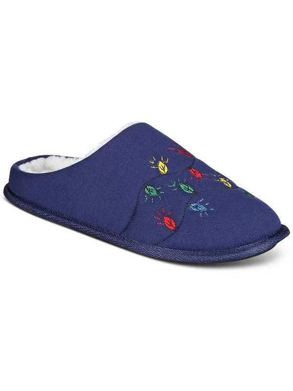 Mens Faux Fur Lined Embroidered Slide Slippers