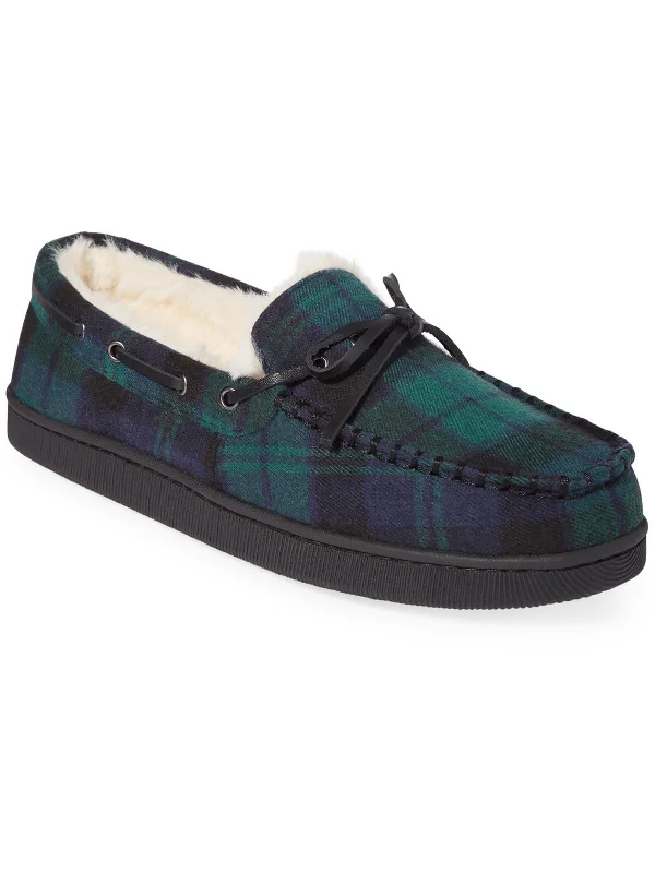 Mens Flannel Faux Fur Moccasin Slippers