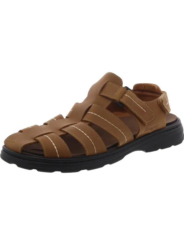 Mens Leather Closed Toe Fisherman Sandals