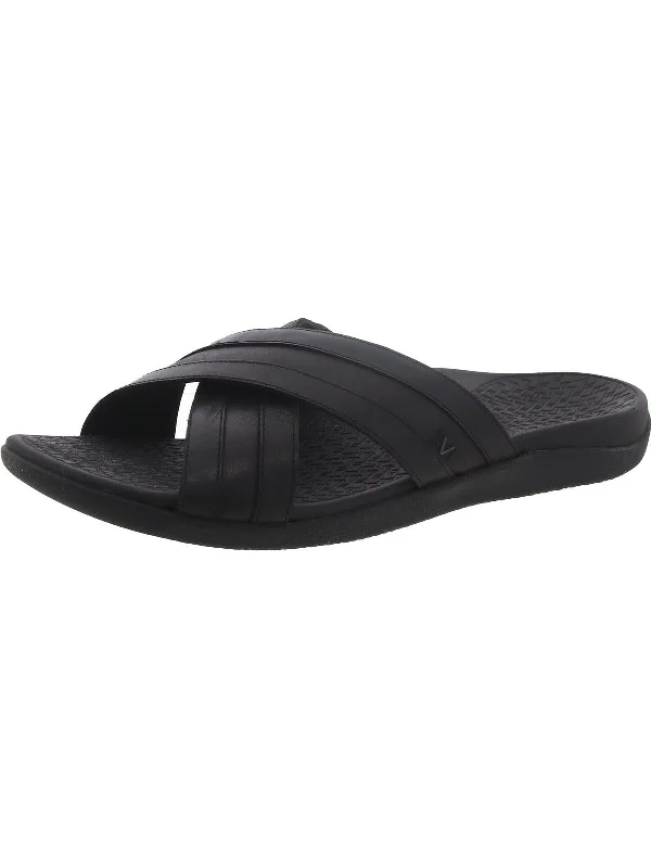 Mens Leather Cushioned Footbed Slide Sandals