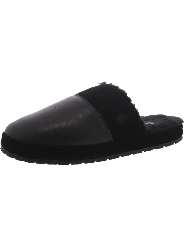 Mens Leather Faux Fur Slide Slippers