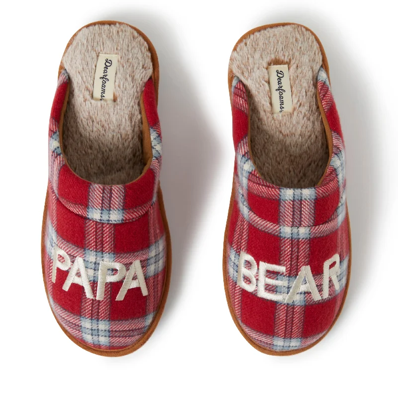 Men's Papa Bear Red Plaid Scuff Slippers