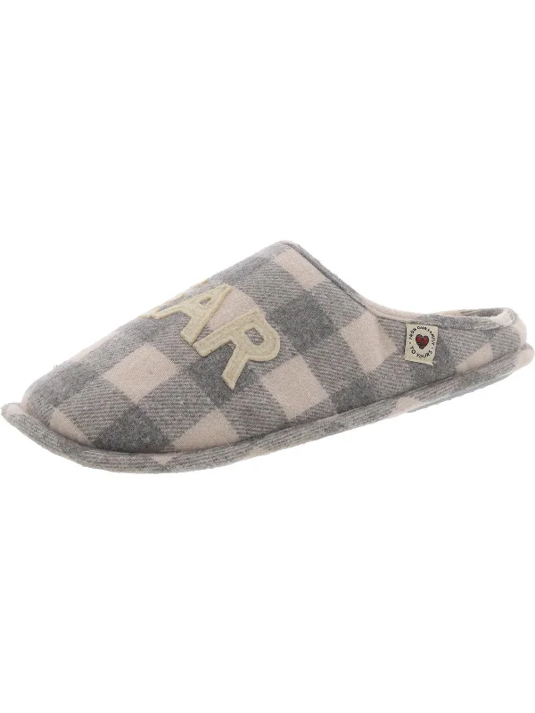 Mens Plaid Faux Fur Lined Slide Slippers