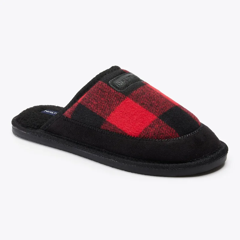 Nautica Mens Plaid Faux-Fur-Lined Slipper