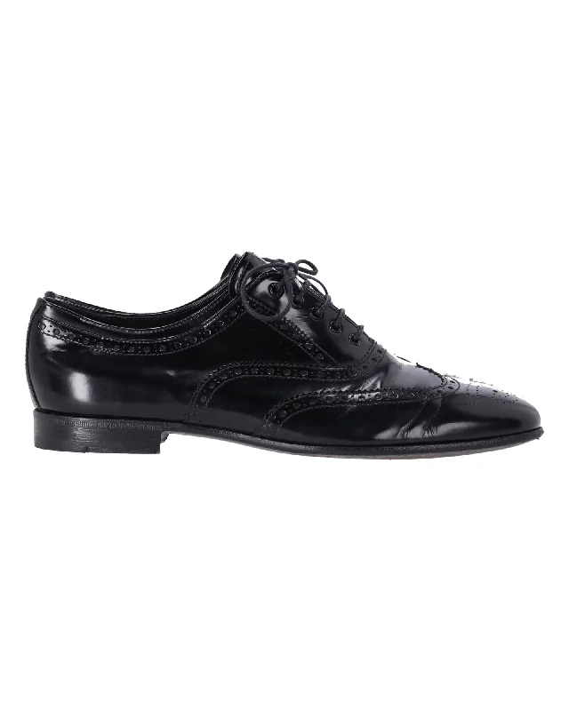 Prada Lace Up Brogues in Black Patent Leather