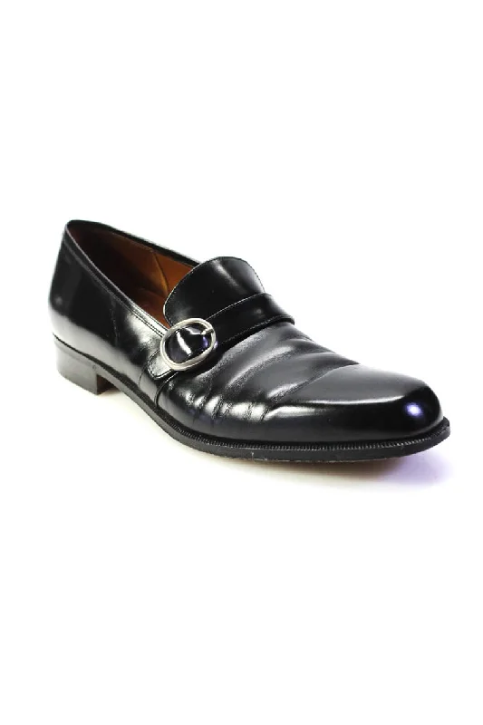 Salvatore Ferragamo Mens Patent Leather Slide On Dress Loafers Black