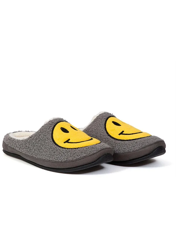 Smiley Mens Faux Fur Outdoor Slide Slippers