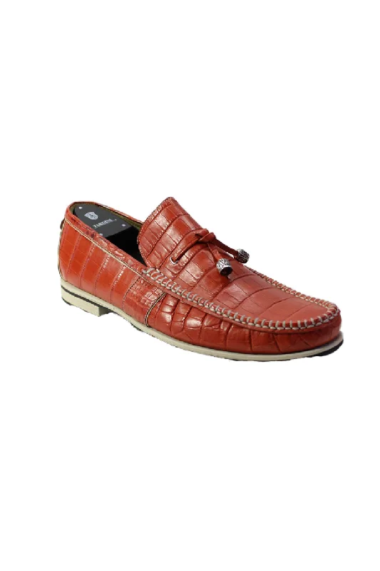 Tardini Mens Alligator Leather Metal Tassel Slip On Moccasins Coral Red