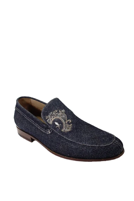 Tardini Mens Denim Embroidered Slide On Dress Shoes Loafers Blue