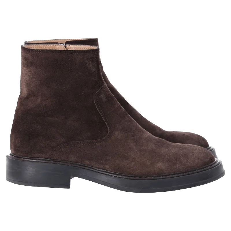 Tod's Almond-Toe Ankle Boots in Brown Suede