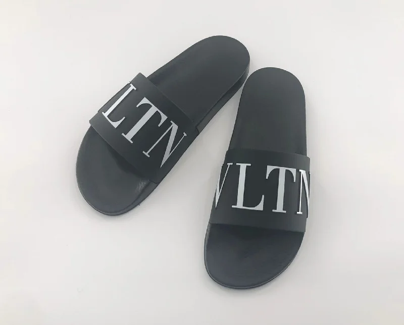 Valentino Black VLTN Logo Pool Slides